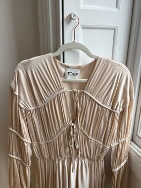 TOVE Champagne Pink Pleated Tie-Front Maxi Dress Cottagecore Loveshackfancy